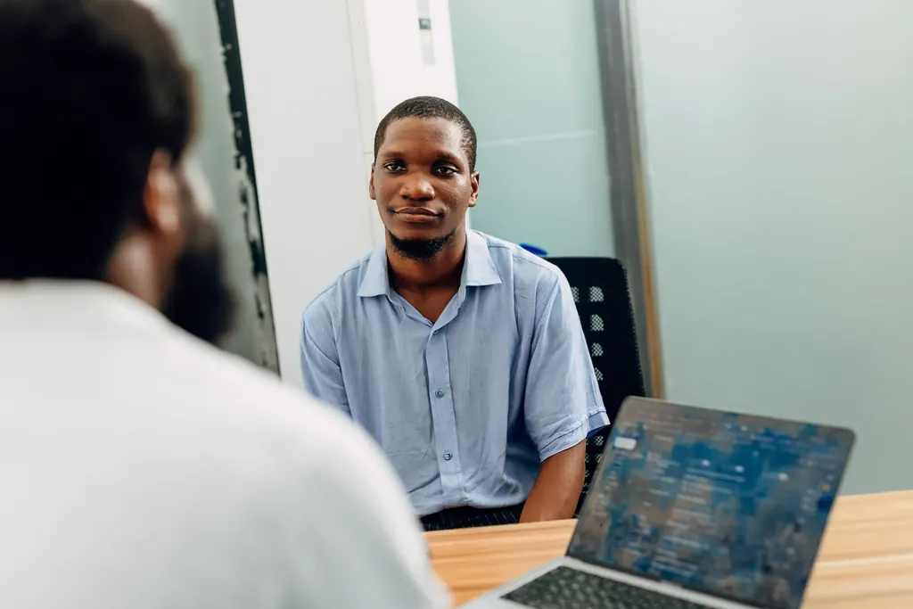 Two professionals in a consultation in a modern office