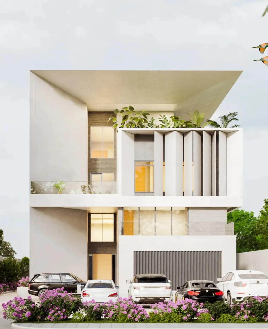 Contemporary multi-storey residence with a landscaped frontage